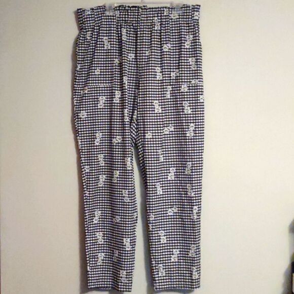 Shein Women's Size 3XL Pants Wide Leg Elastic Waist Black White‎ Check Floral - Picture 1 of 6